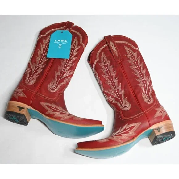 LANE Lexington Western Boots Snip Toe in Ruby Red - Picture 8 of 13
